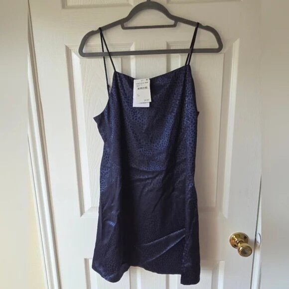Sophie Rue Navy Slip Dress M NWT Leopard Print - Picture 5 of 7